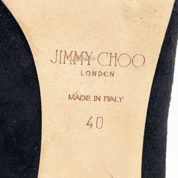 Jimmy Choo Lux 100 Black Suede Gold Crystal Ankle Strap Vamp Booties size IT 40 - Picture 11 of 11